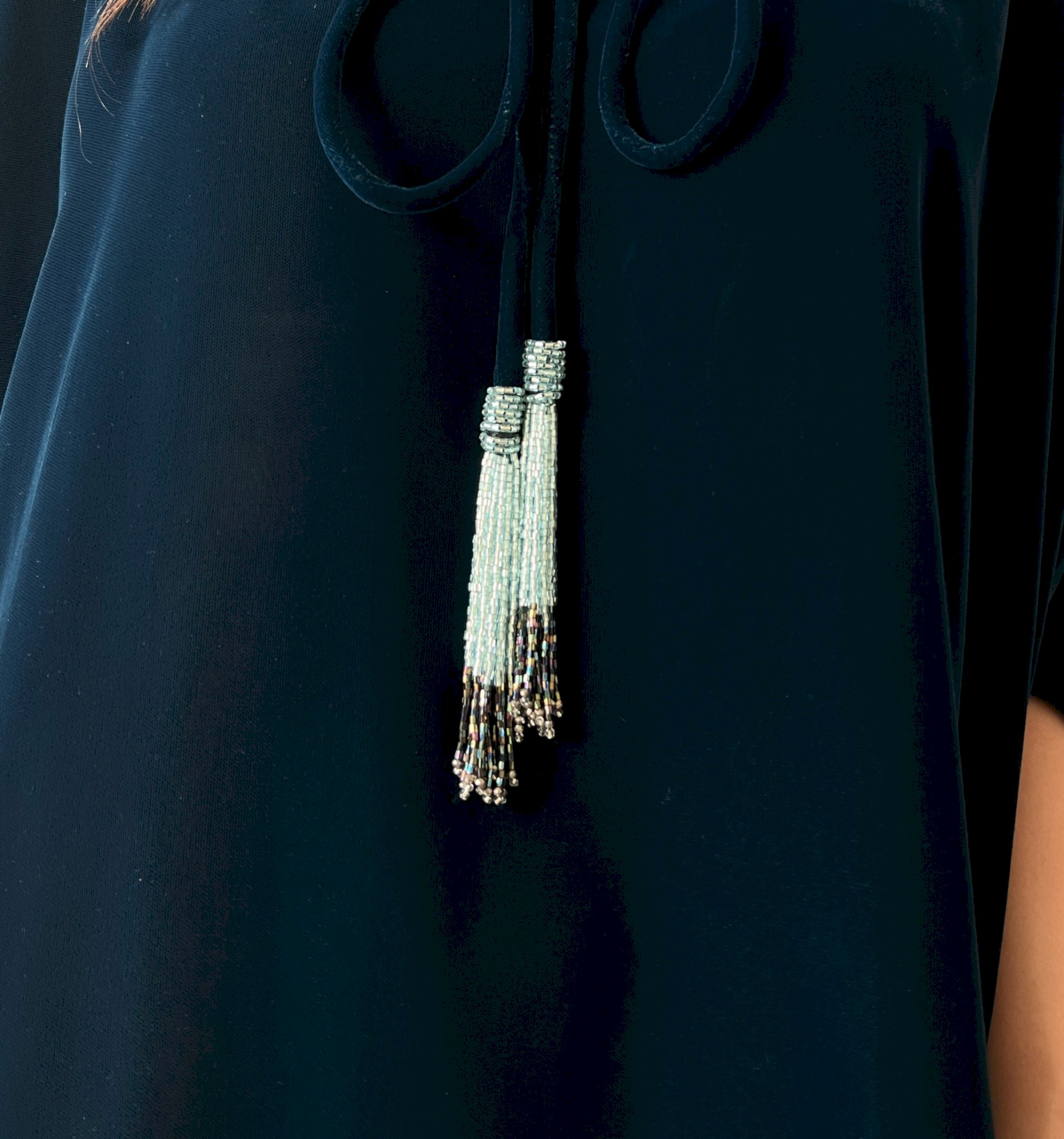 Teal velvet tassel kaftan