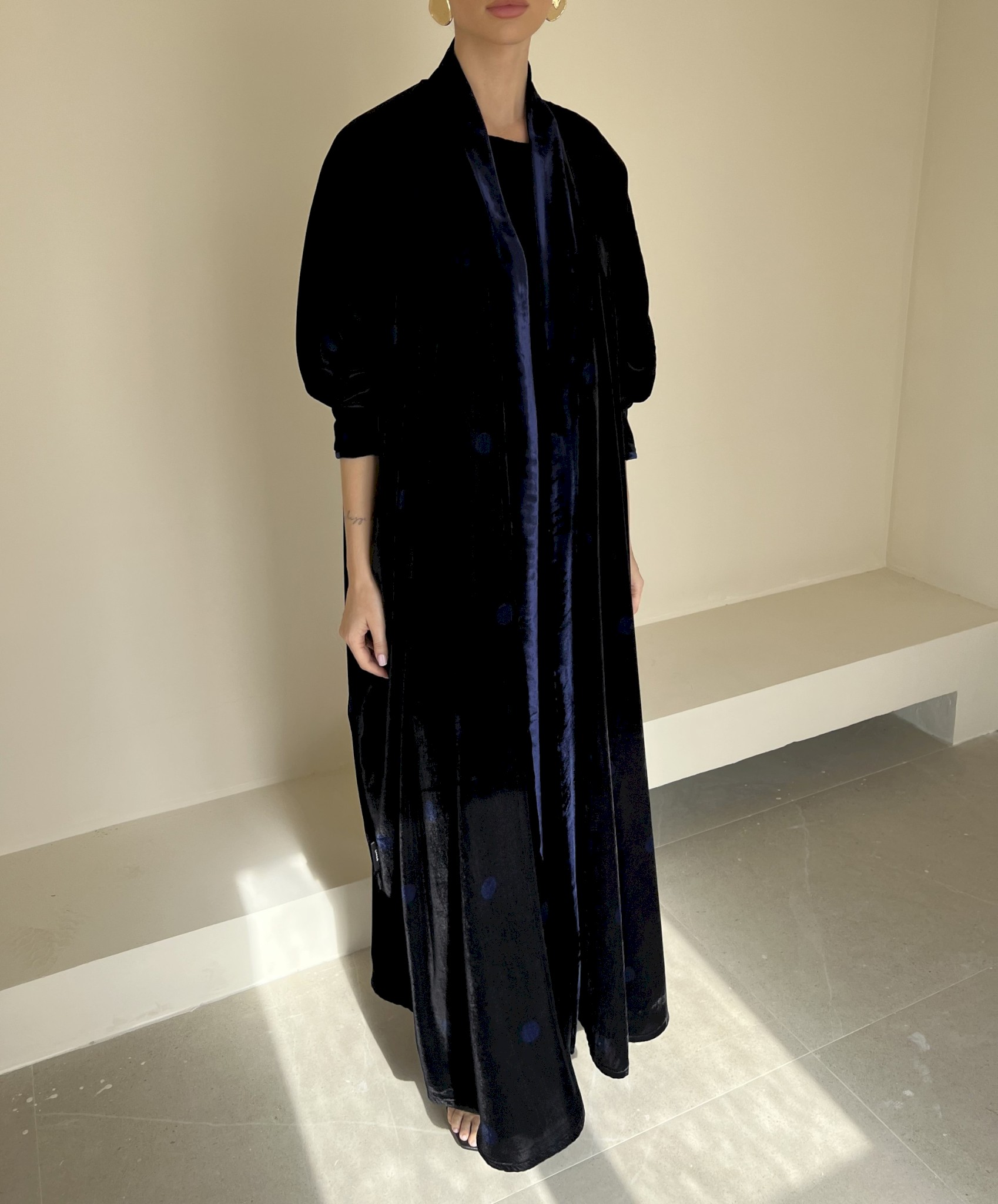 Blue and black polka dots cloak