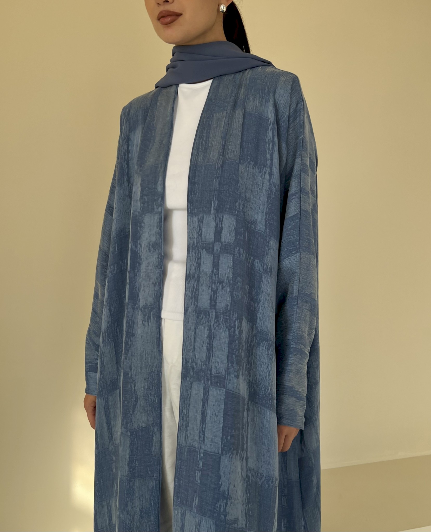 Denim blue textured grid cloak