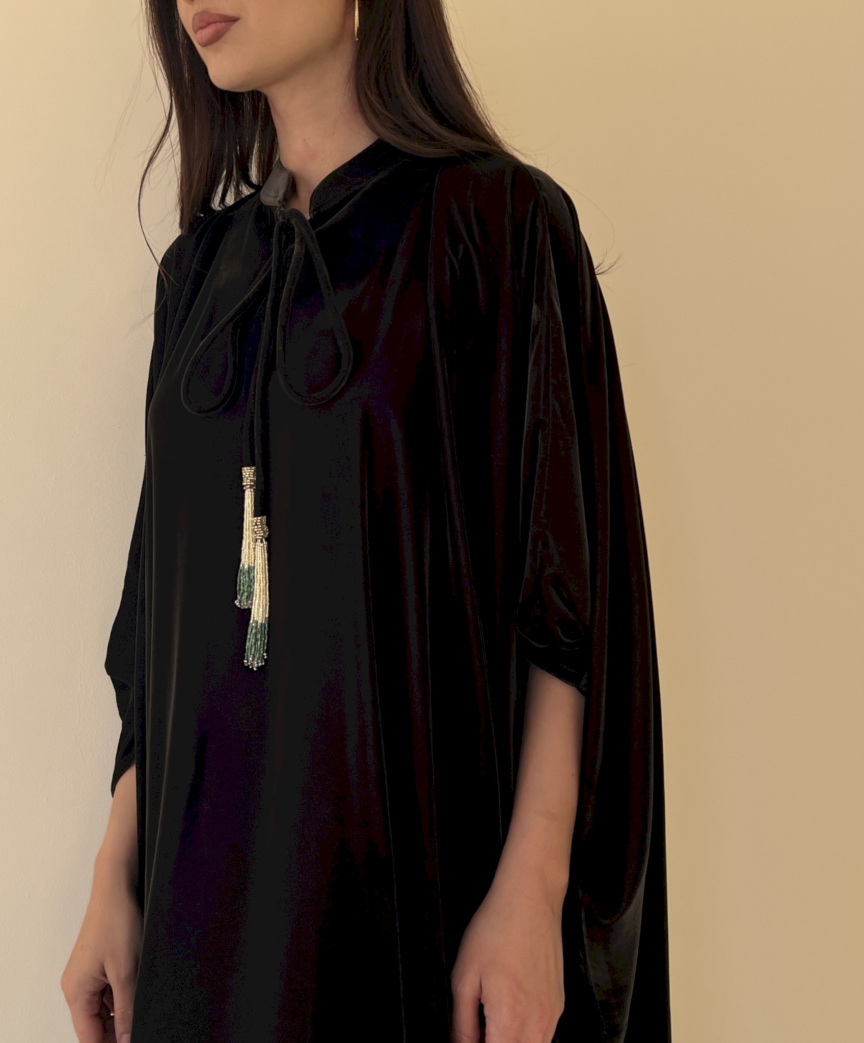 Olive velvet tassel kaftan