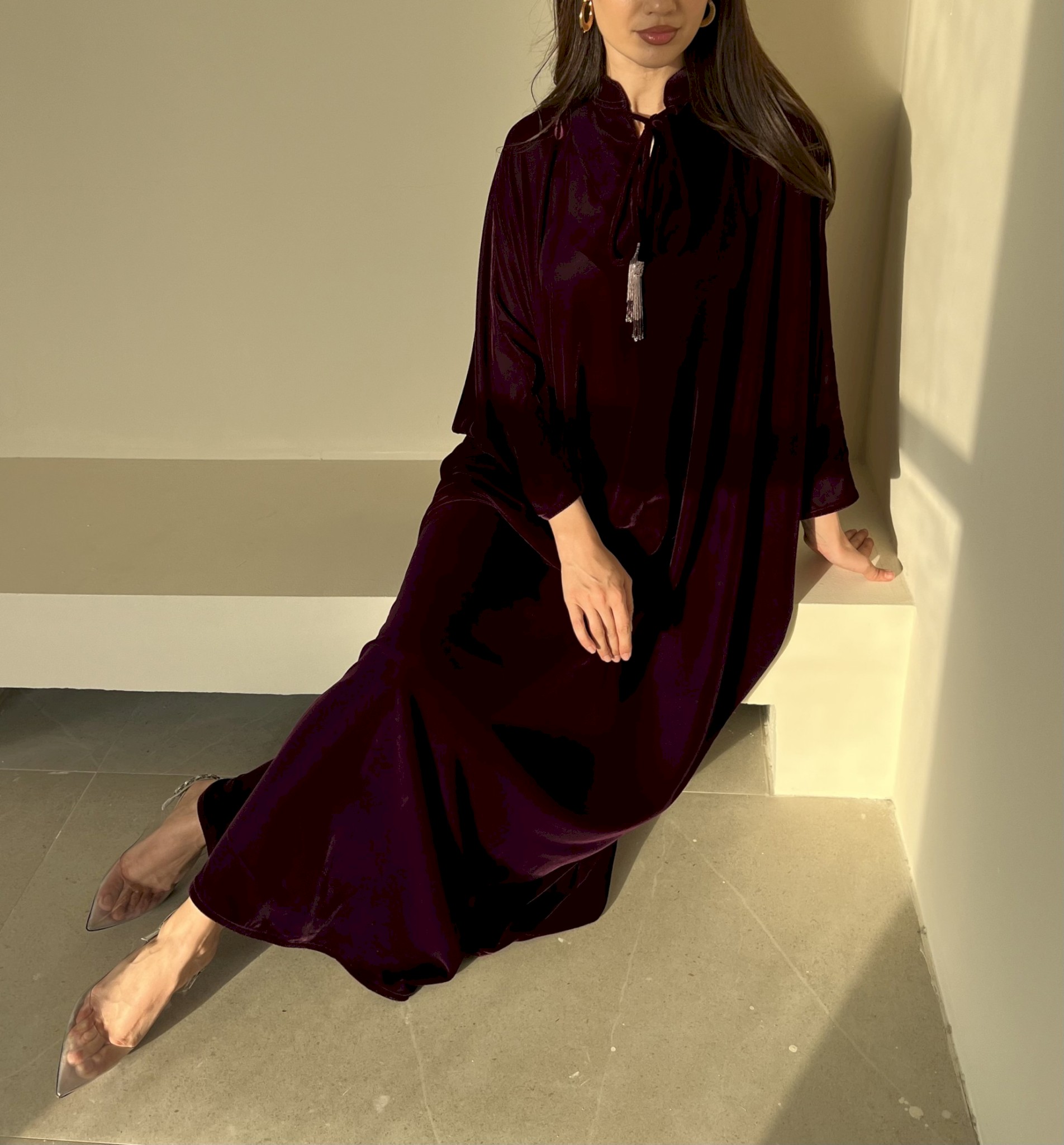 Mulberry velvet tassel kaftan