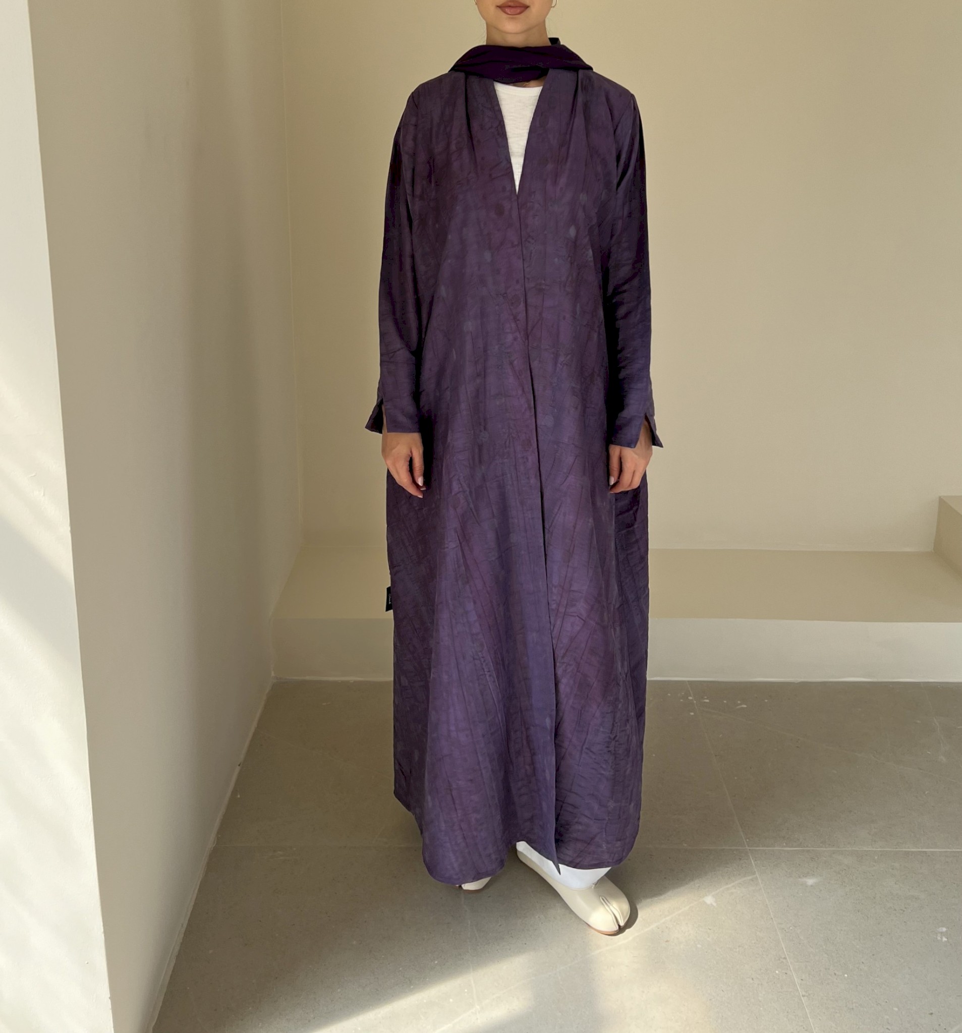 Purple linen dots cloak