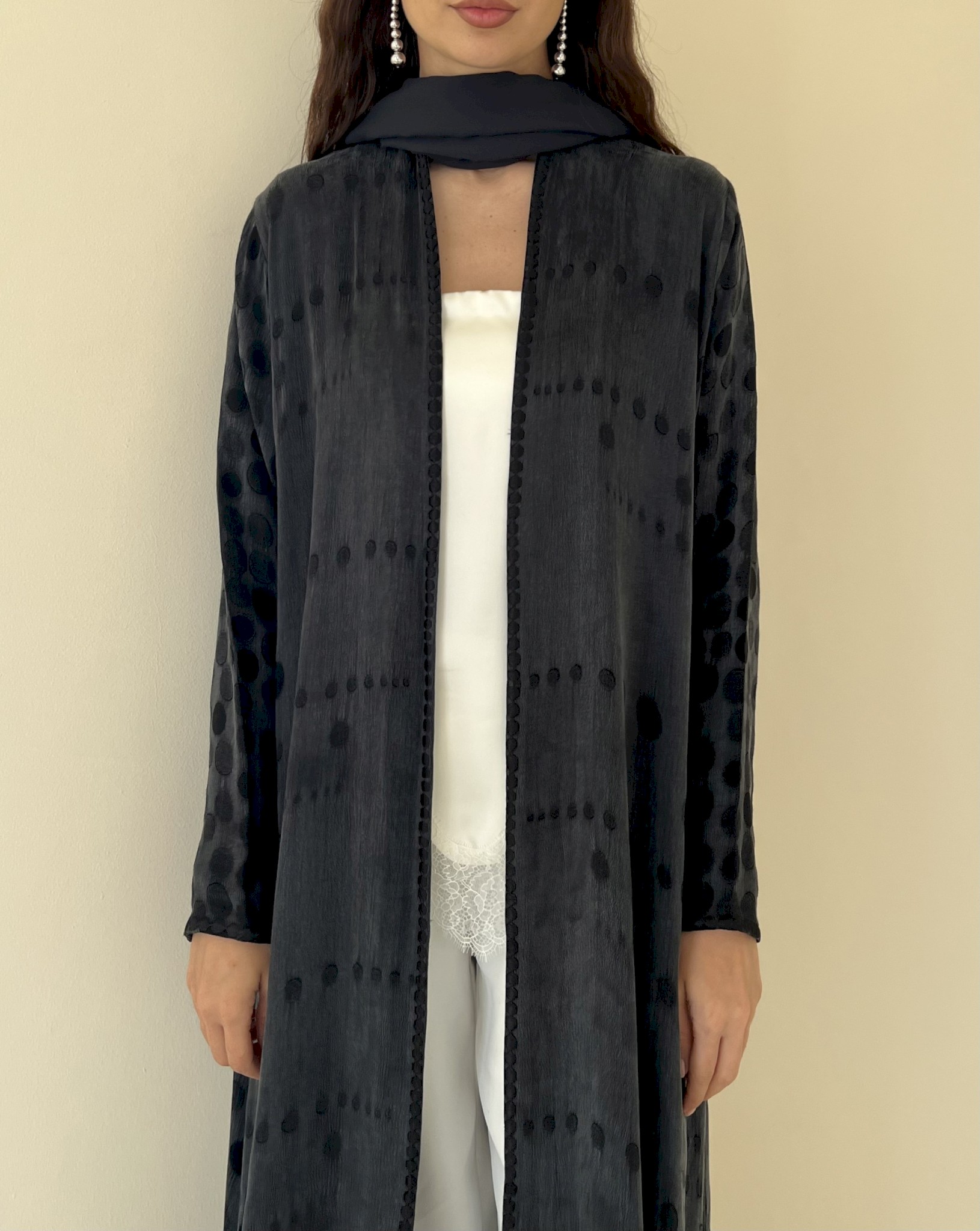 Charcoal tonal jacquard cloak