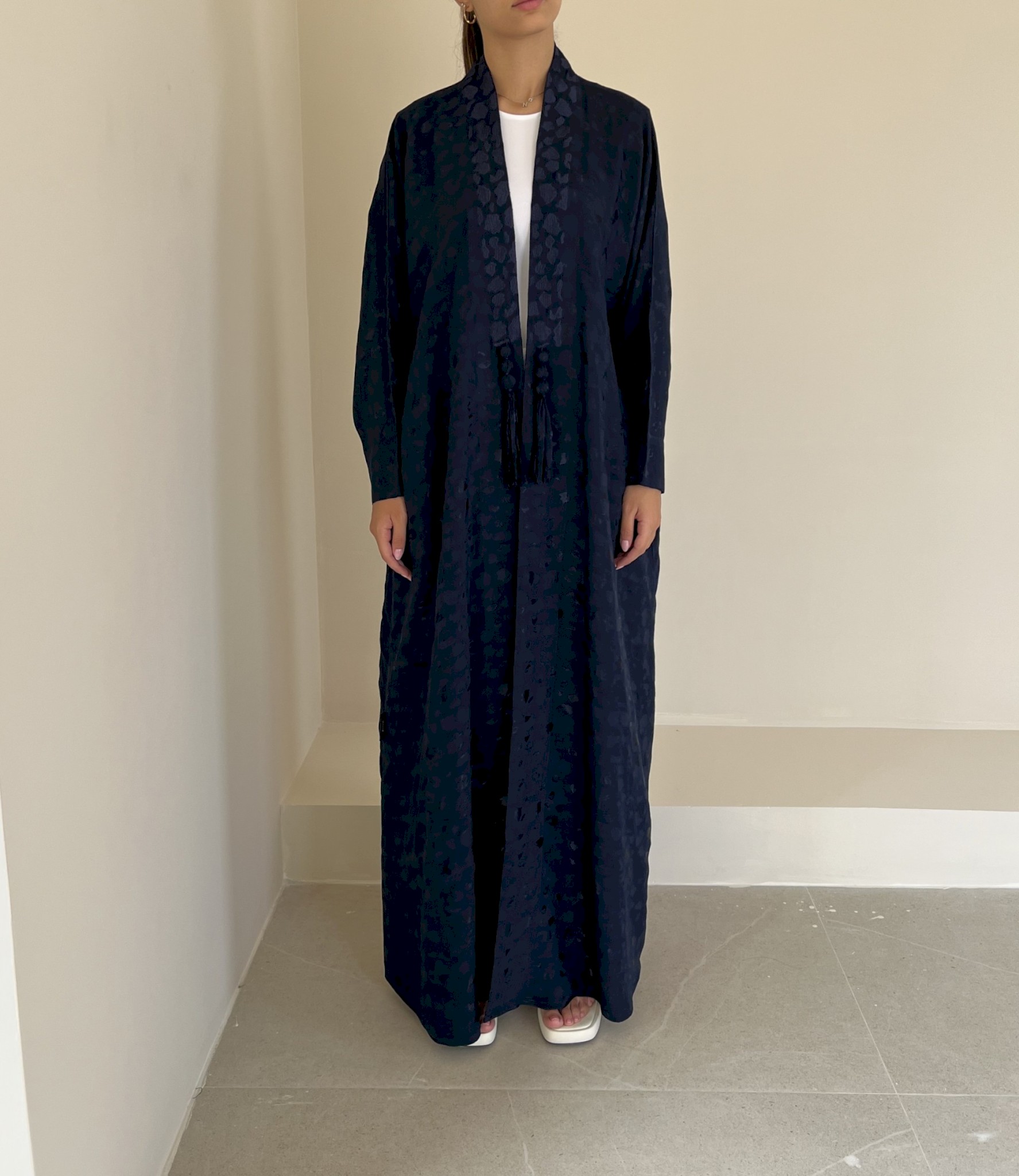 Blue silk jacquard cloak