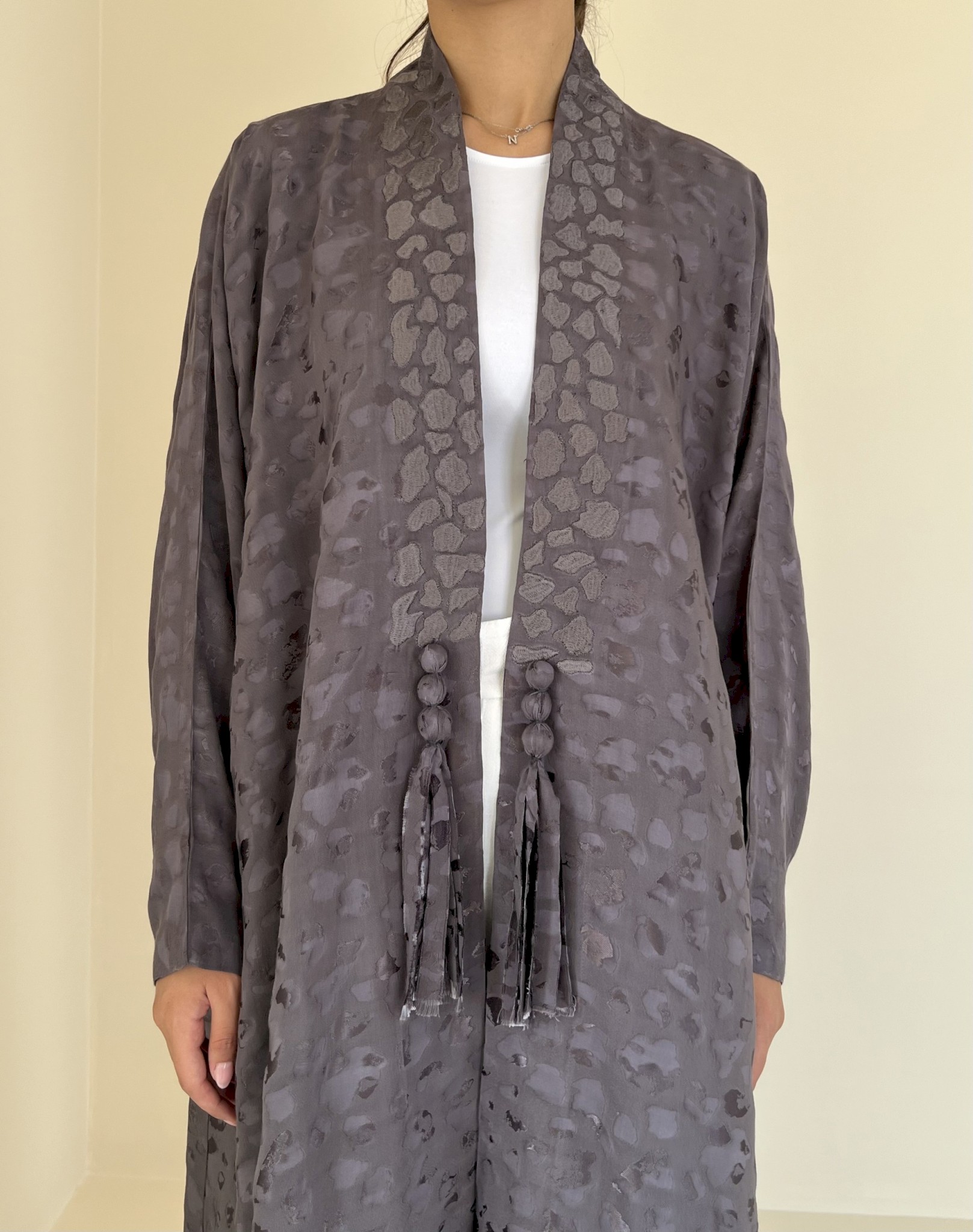 Grey silk jacquard cloak
