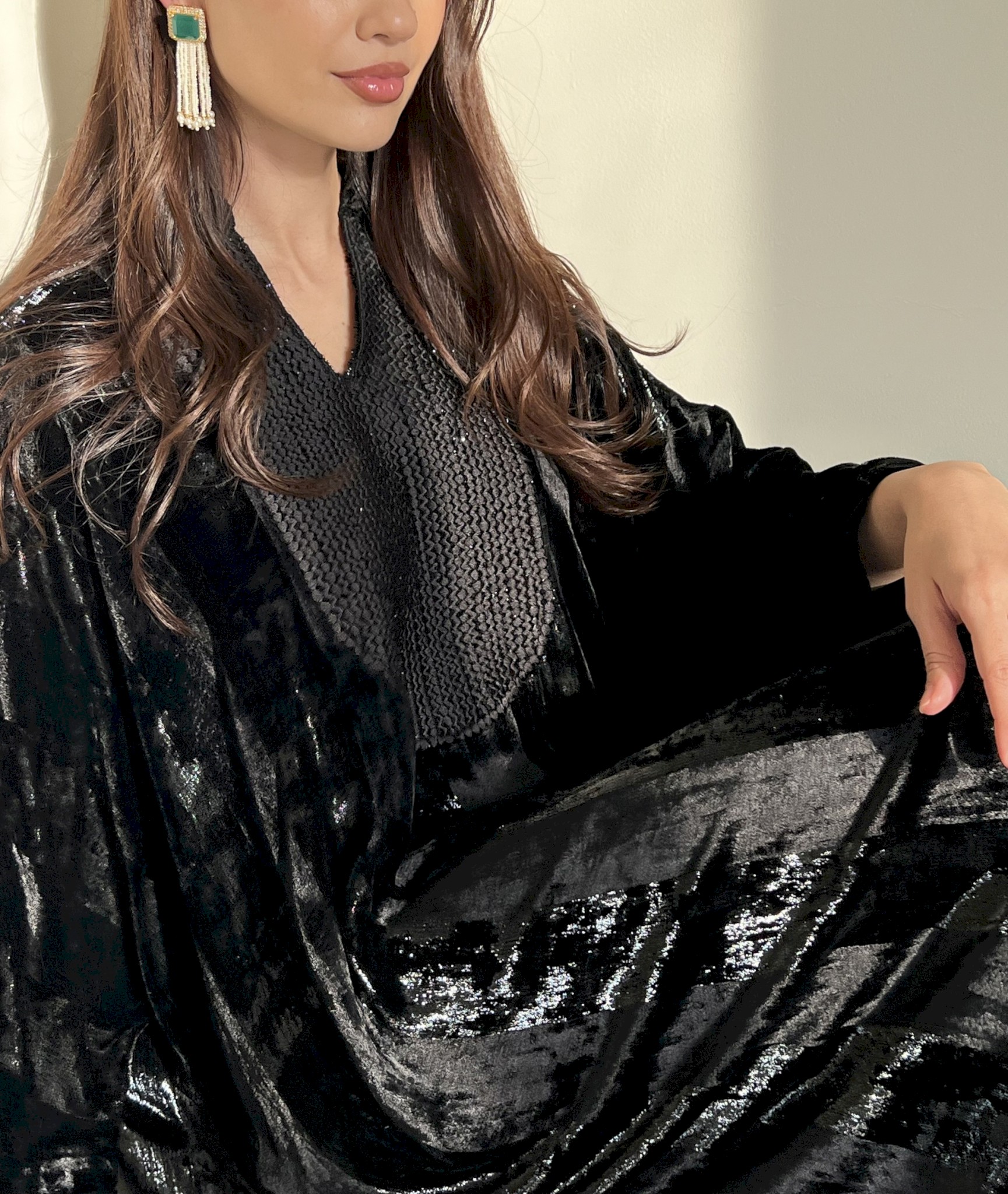 Black striped velvet kaftan