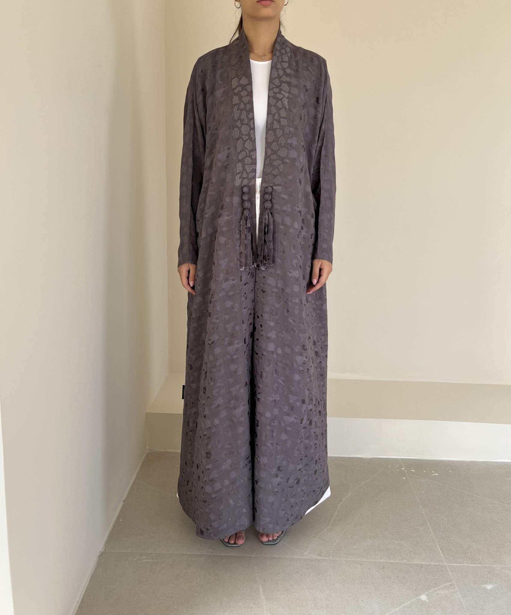 Grey silk jacquard cloak