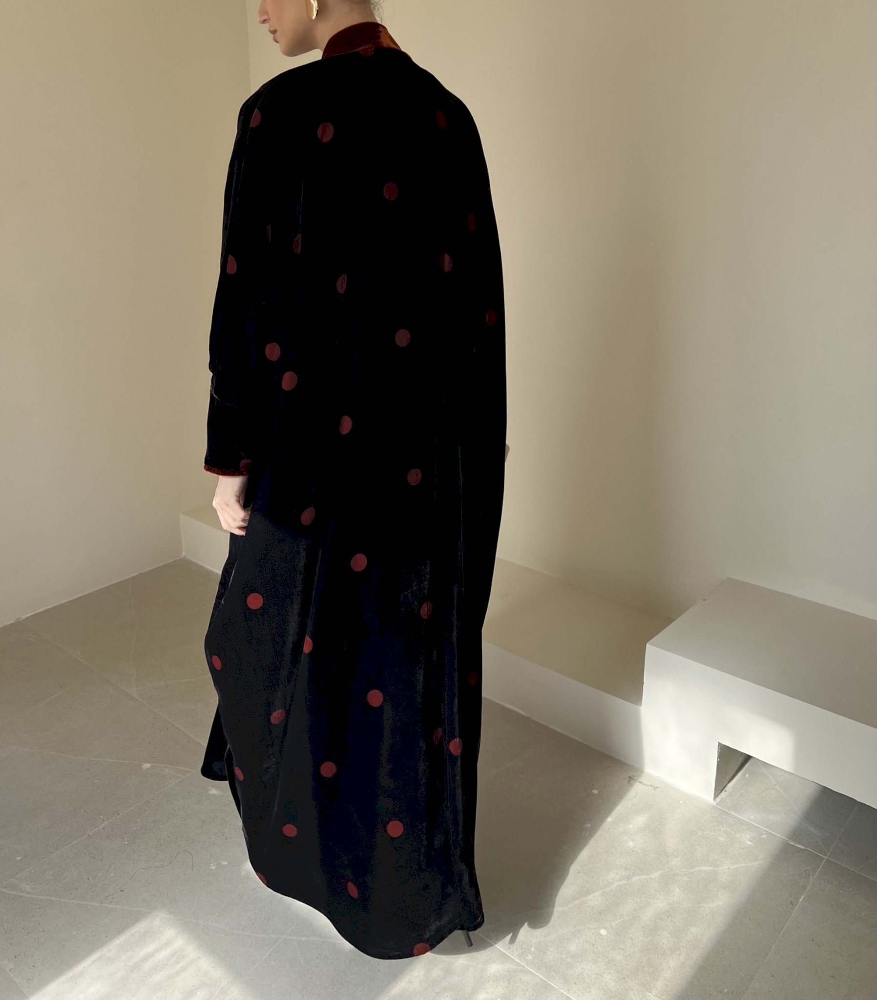 Burnt orange and black polka dots cloak