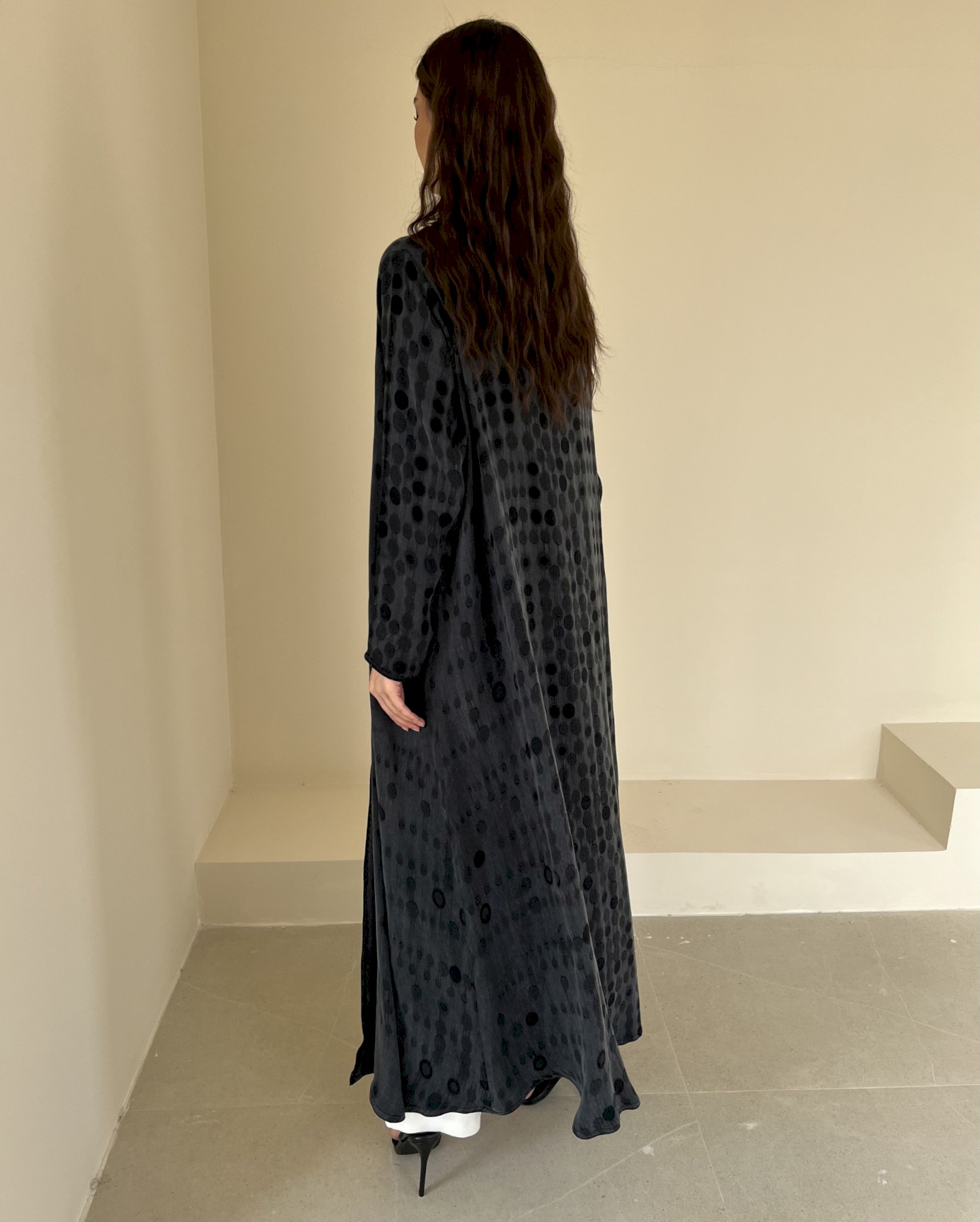 Charcoal tonal jacquard cloak
