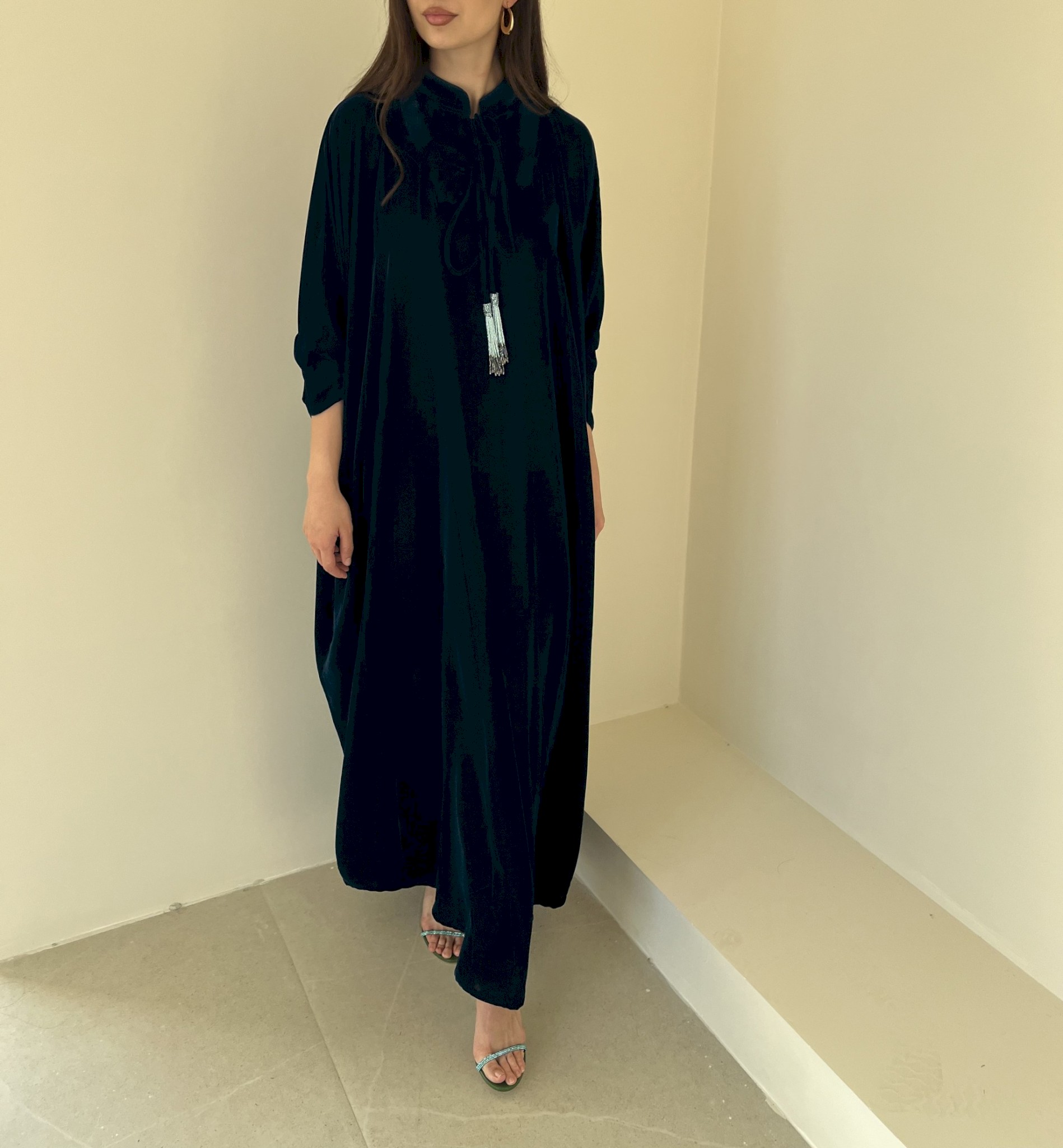 Teal velvet tassel kaftan