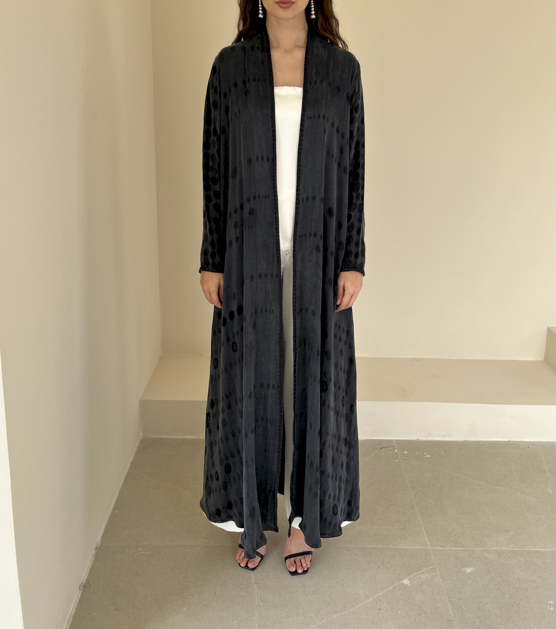 Charcoal tonal jacquard cloak