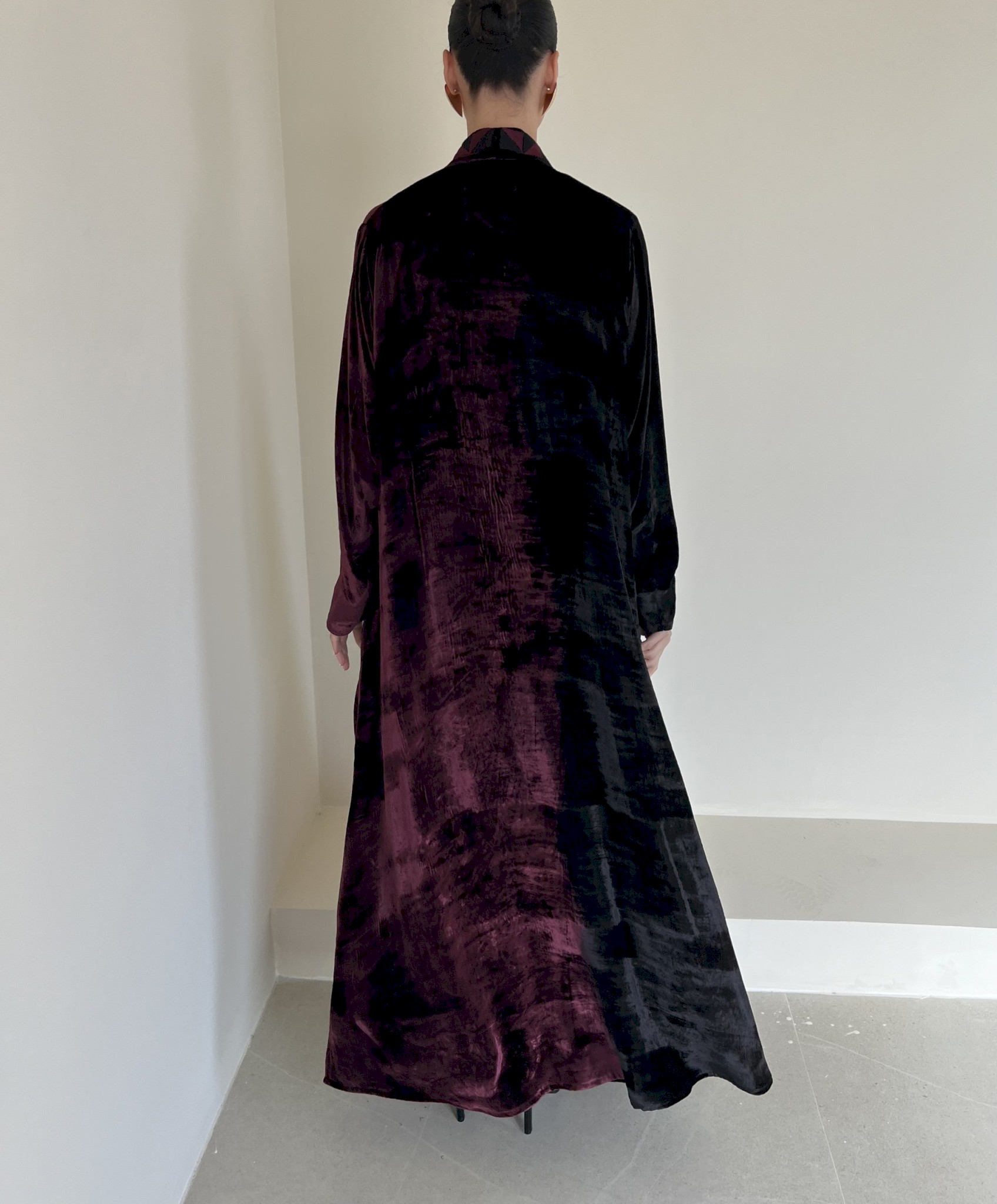 Maroon and black two-tone velvet cloak