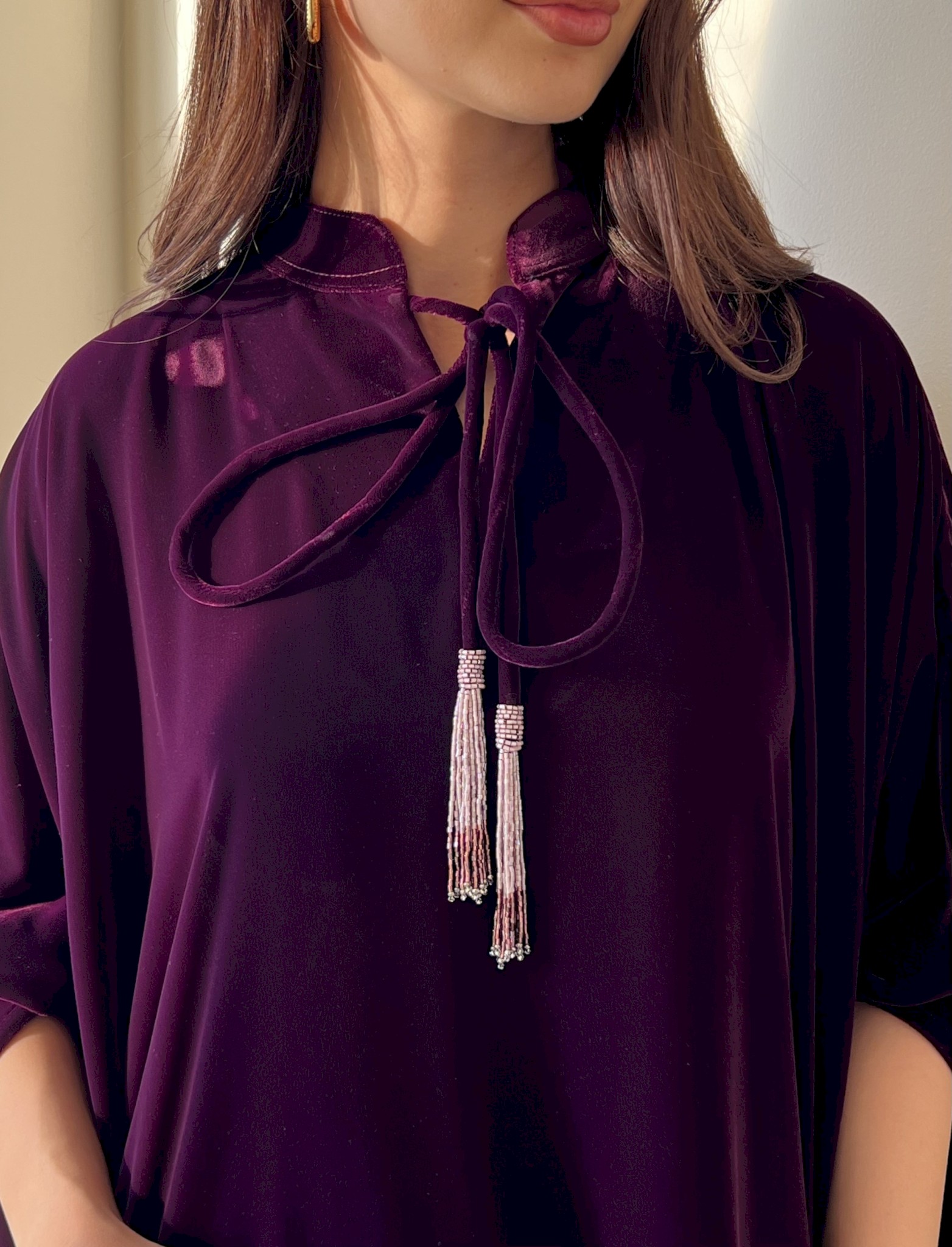 Mulberry velvet tassel kaftan