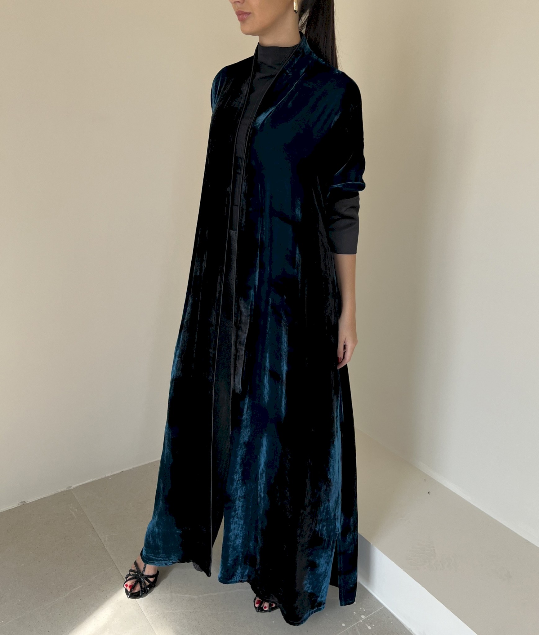 Teal & black velvet aurora cloak