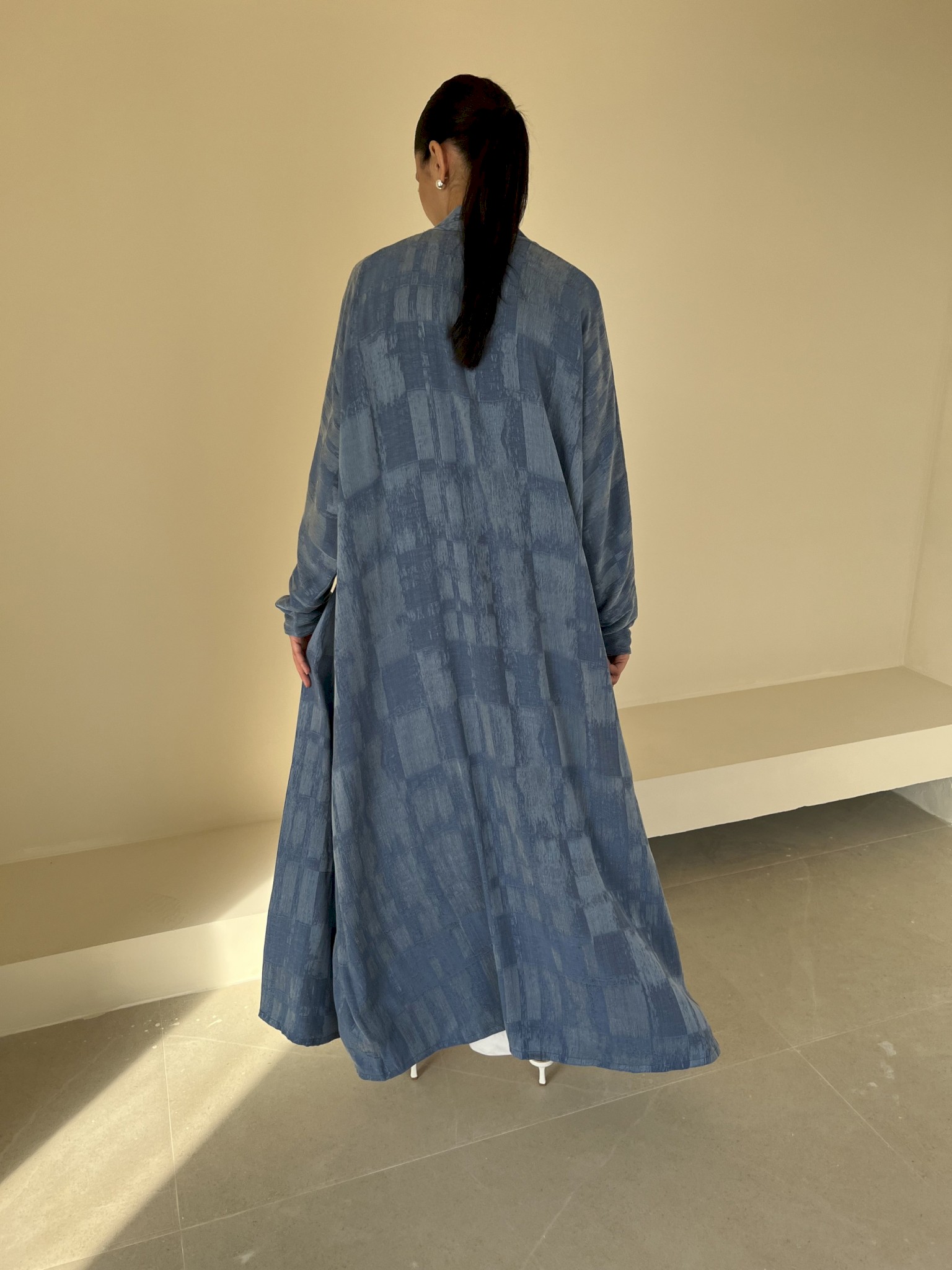Denim blue textured grid cloak