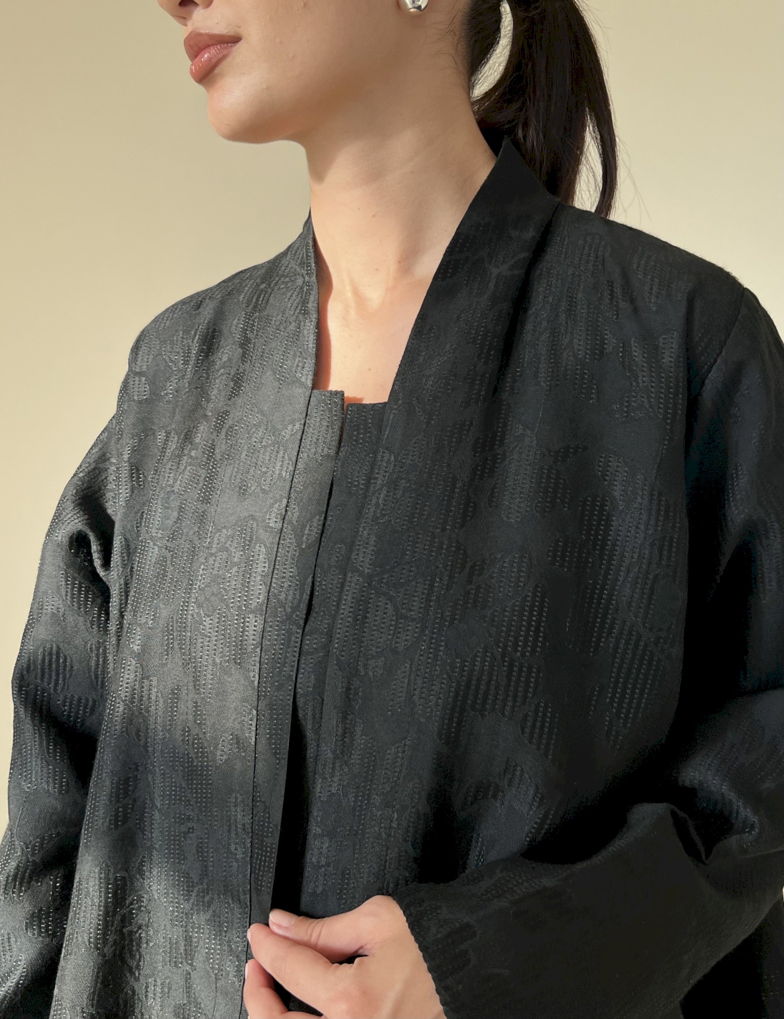 Black floral linen cloak