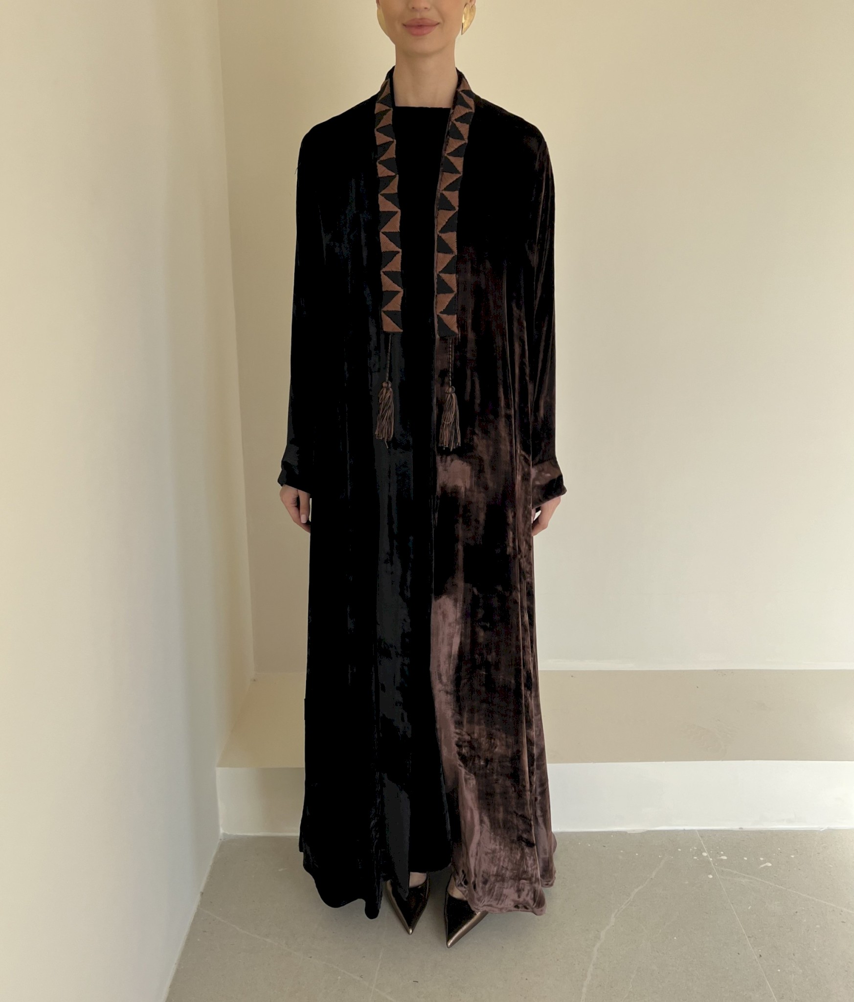 Brown and black two-tone velvet