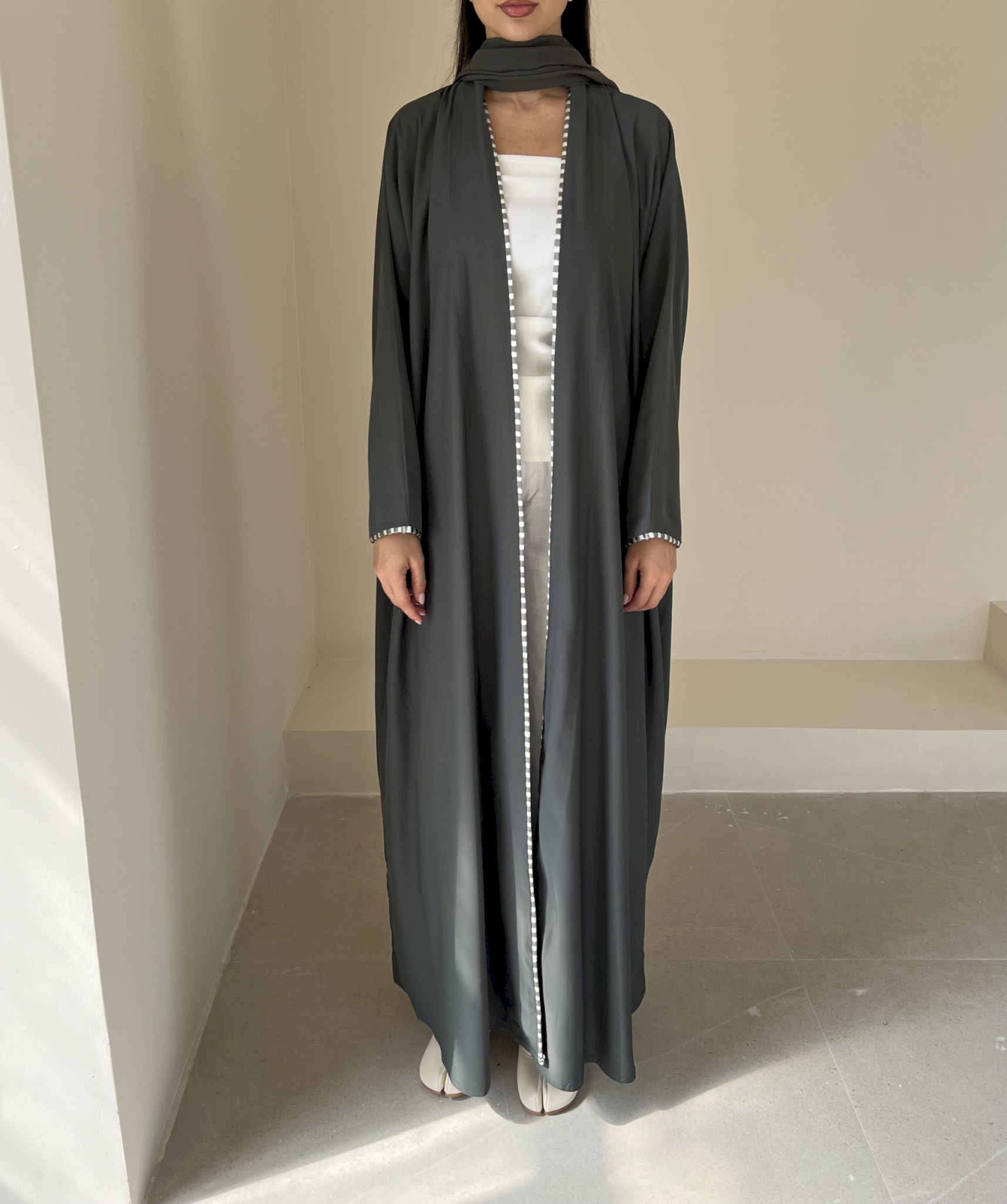 Olive two-tone piping cloak