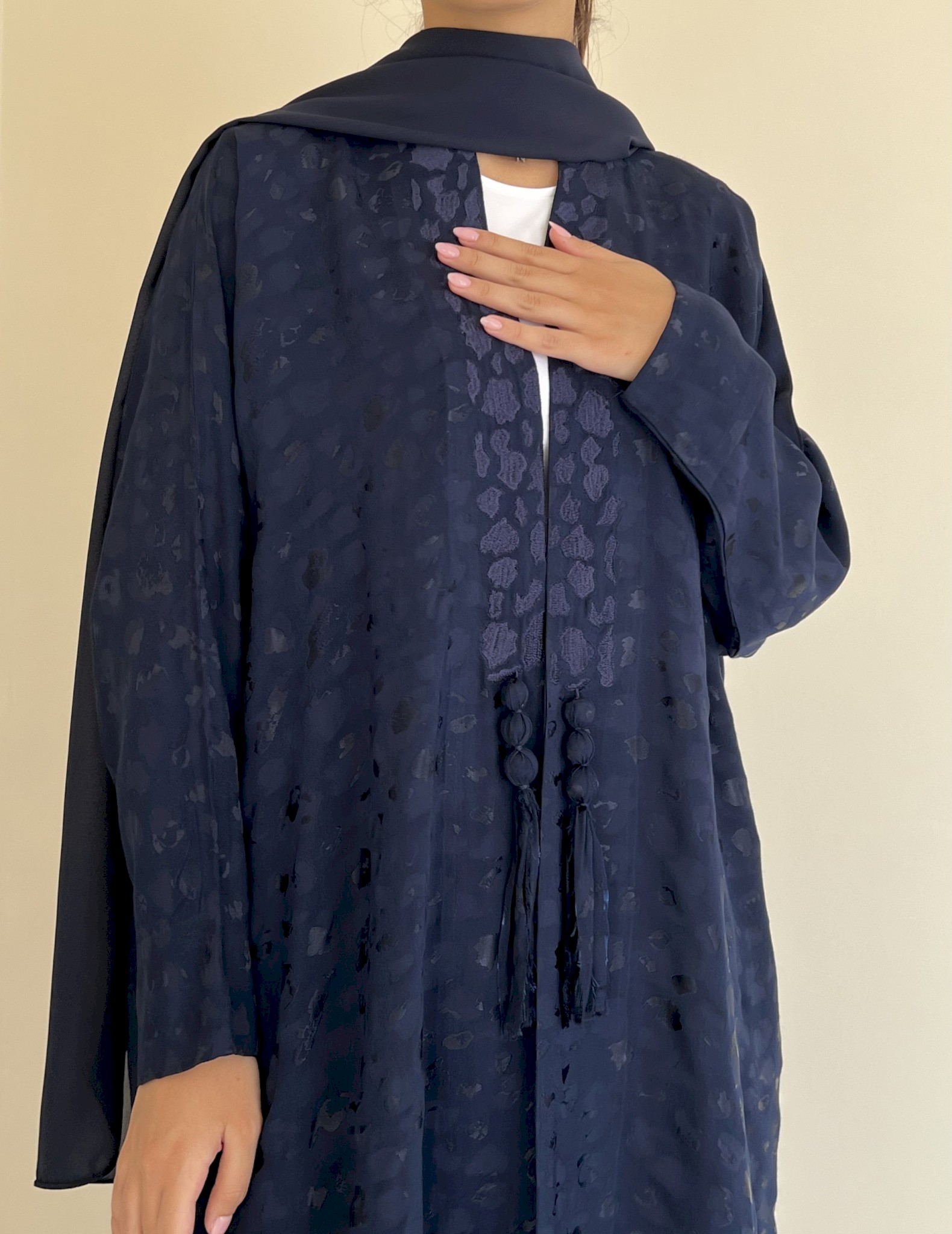 Blue silk jacquard cloak