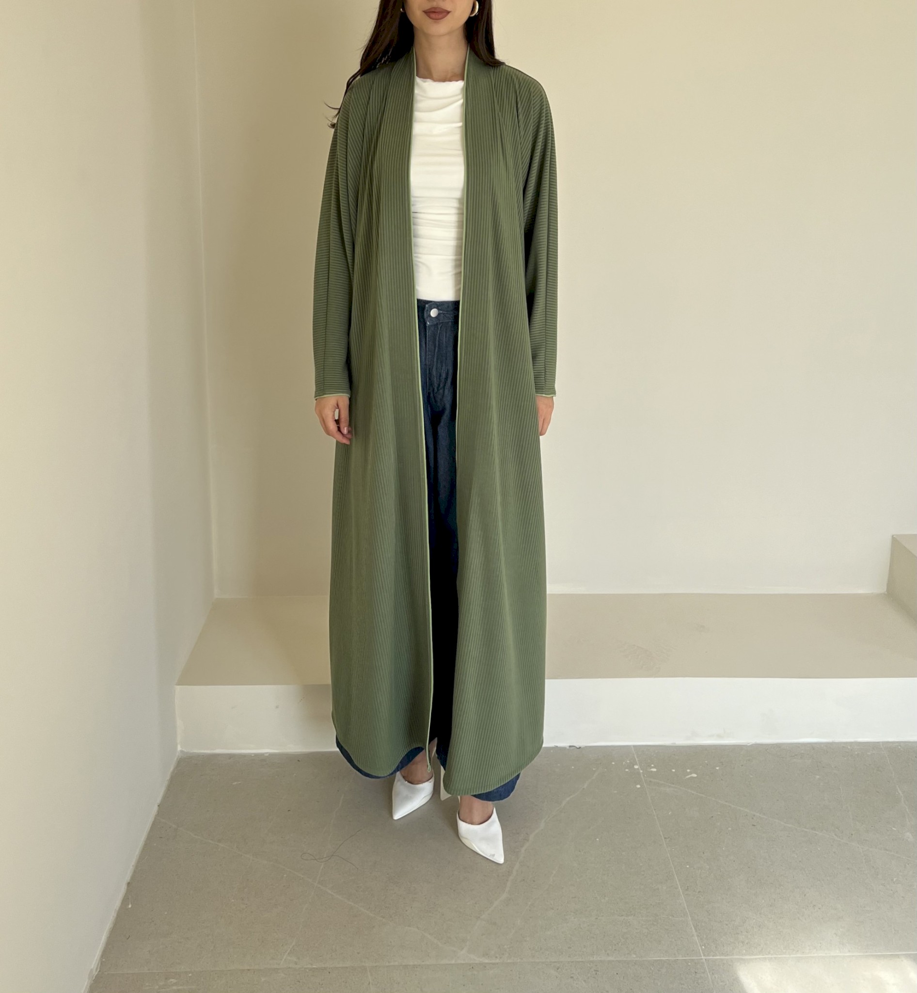 Green ribbed cotton cloak