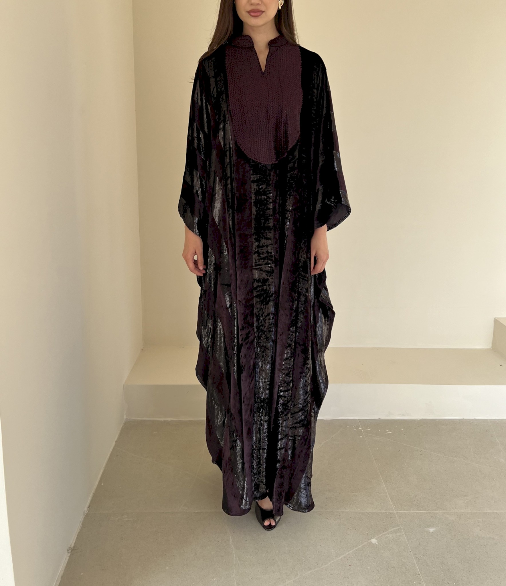 Plum striped velvet kaftan