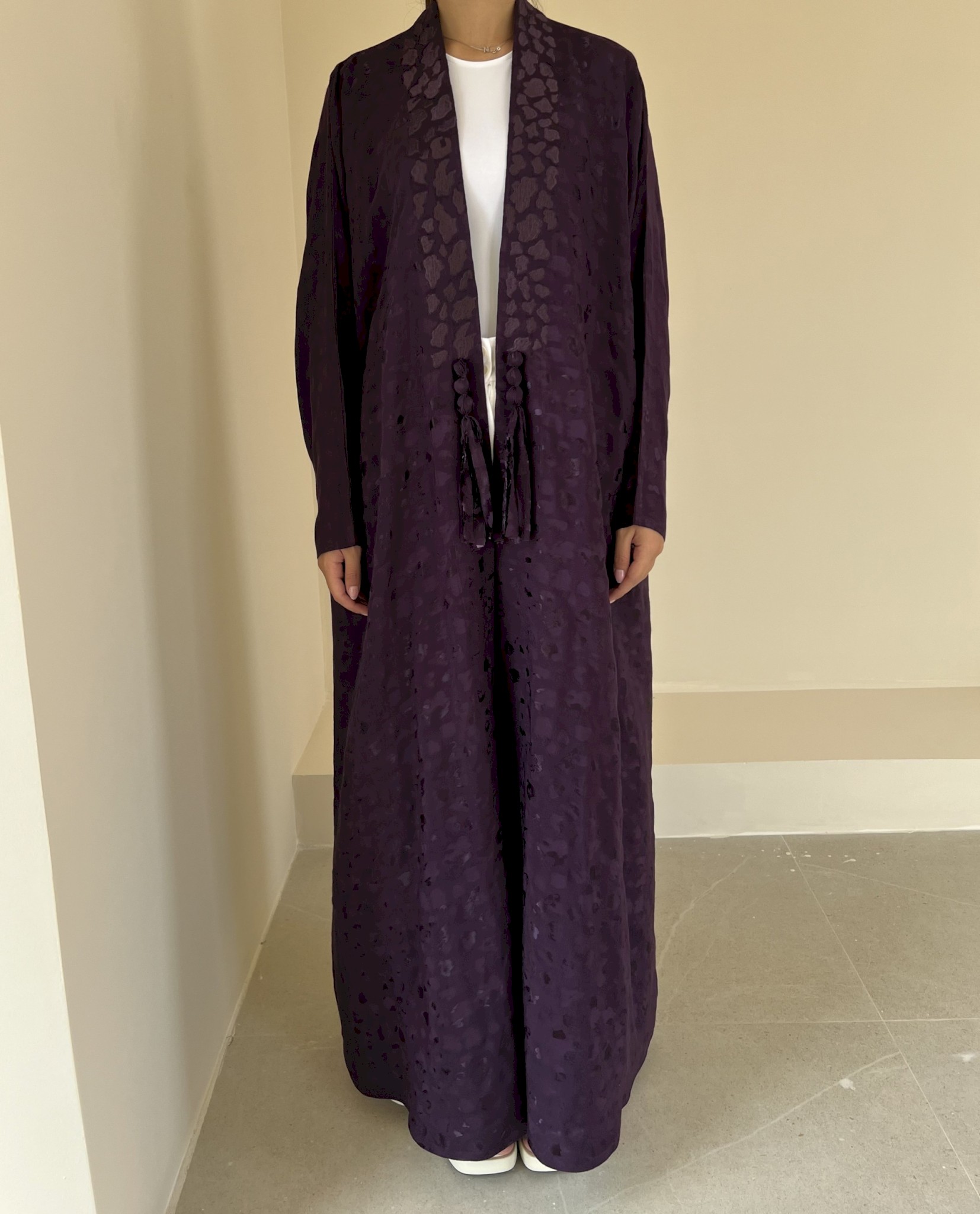 Purple silk jacquard cloak
