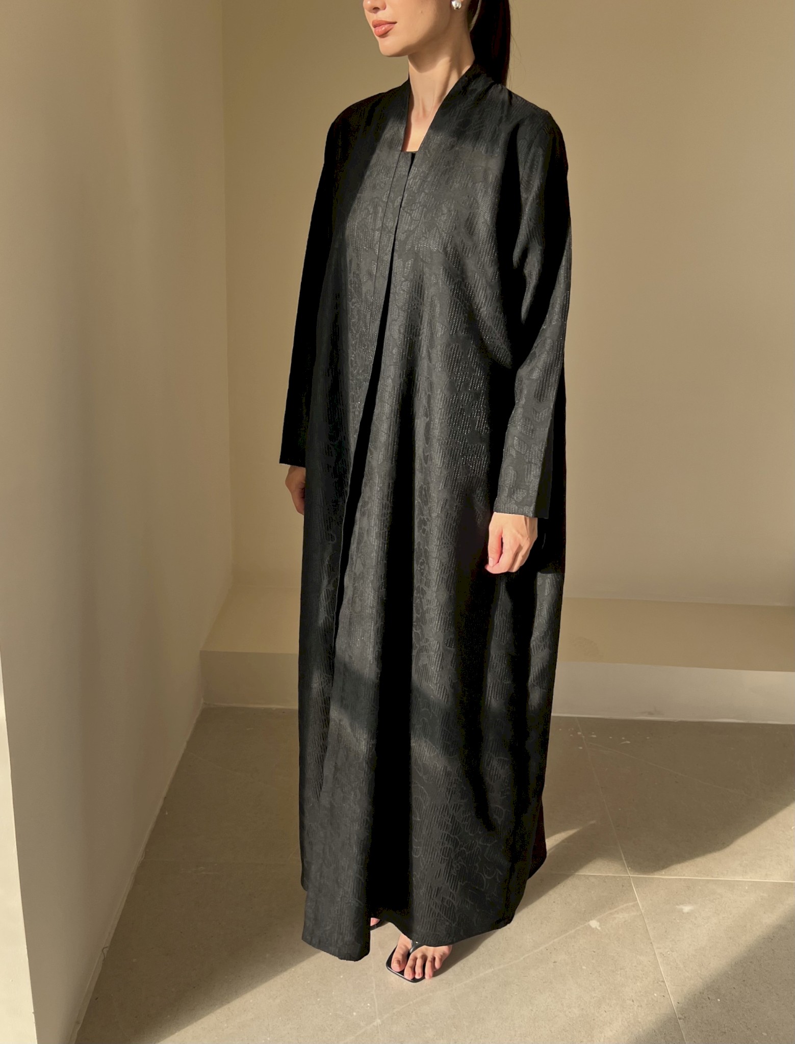 Black floral linen cloak