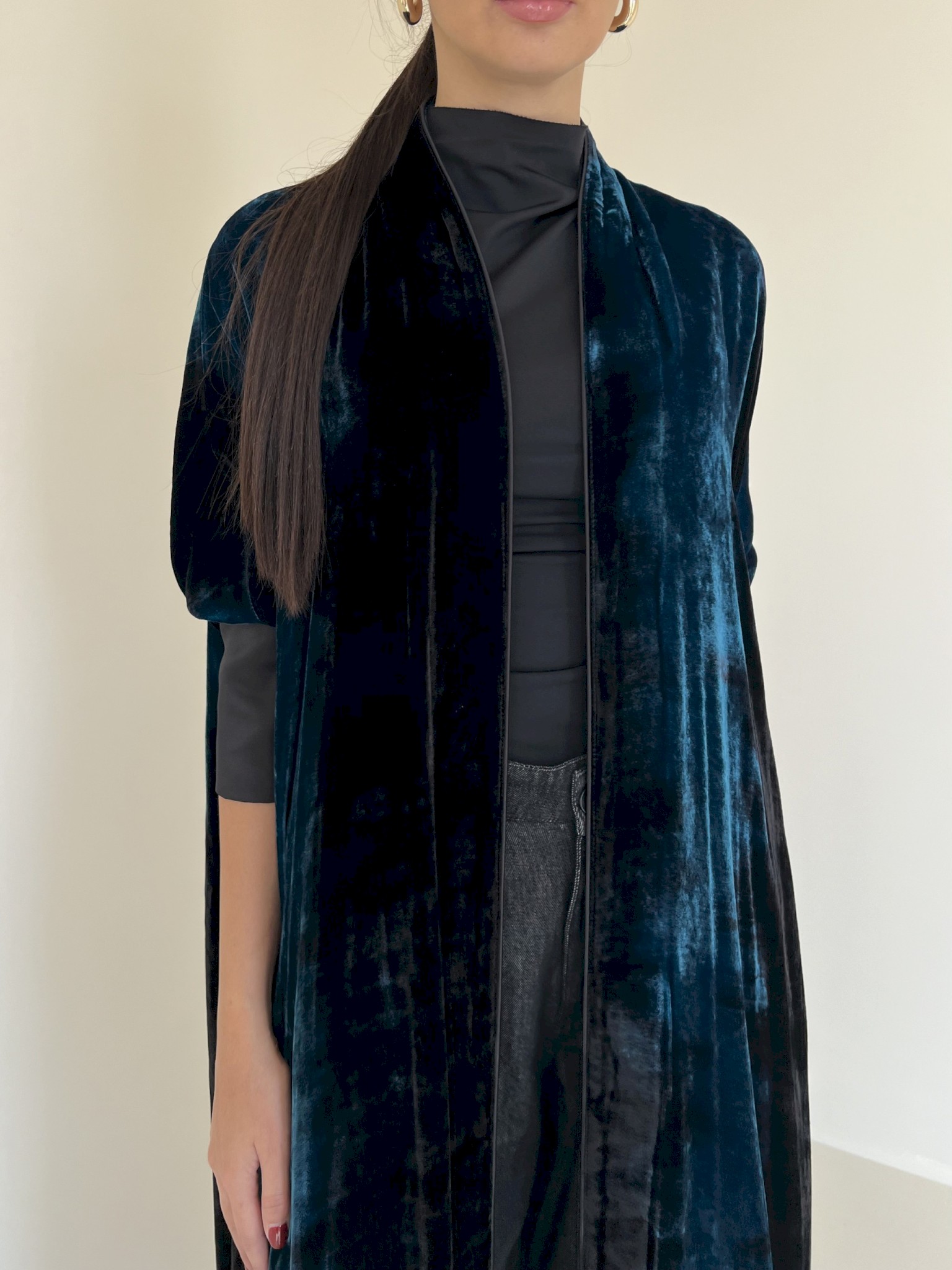 Teal & black velvet aurora cloak