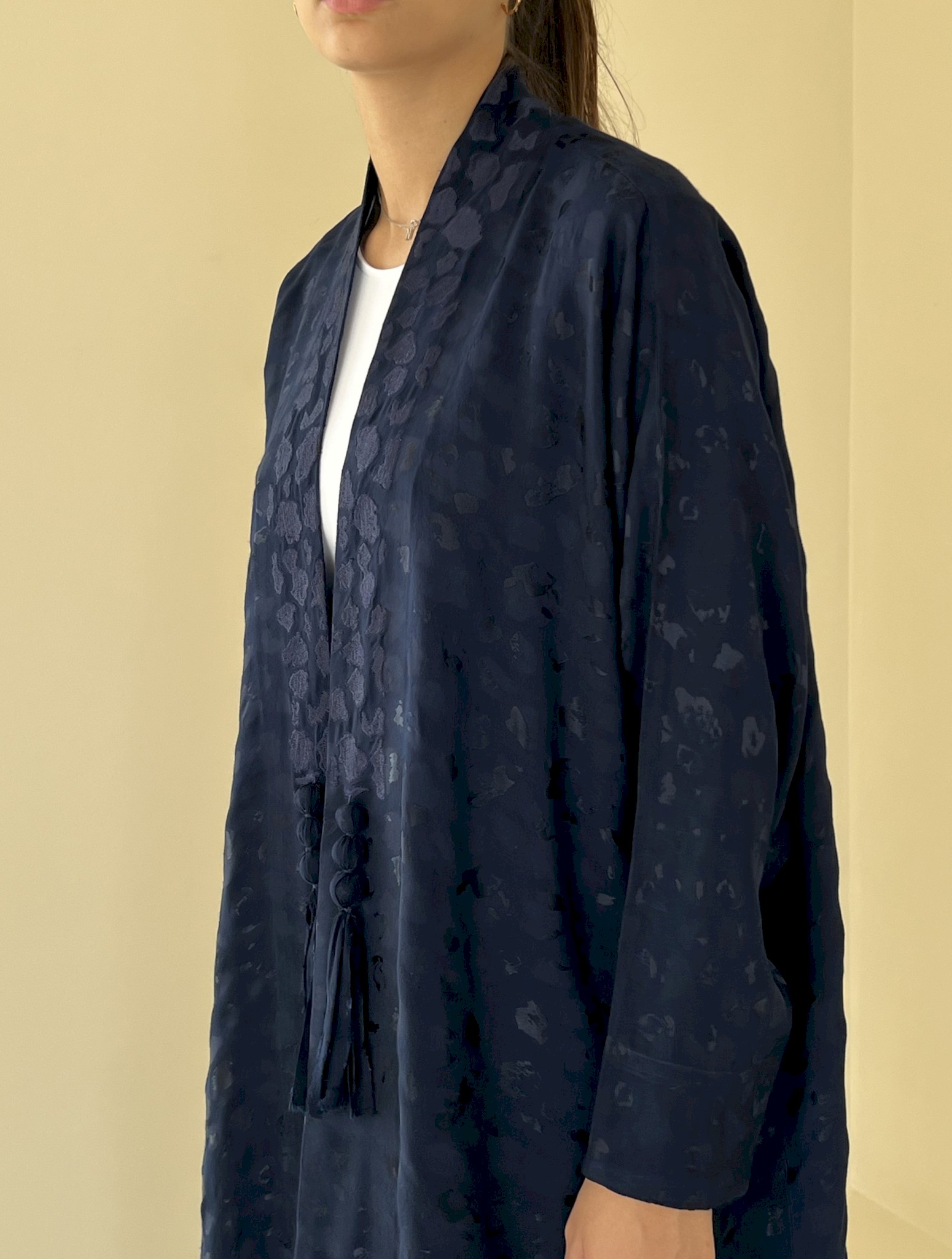Blue silk jacquard cloak