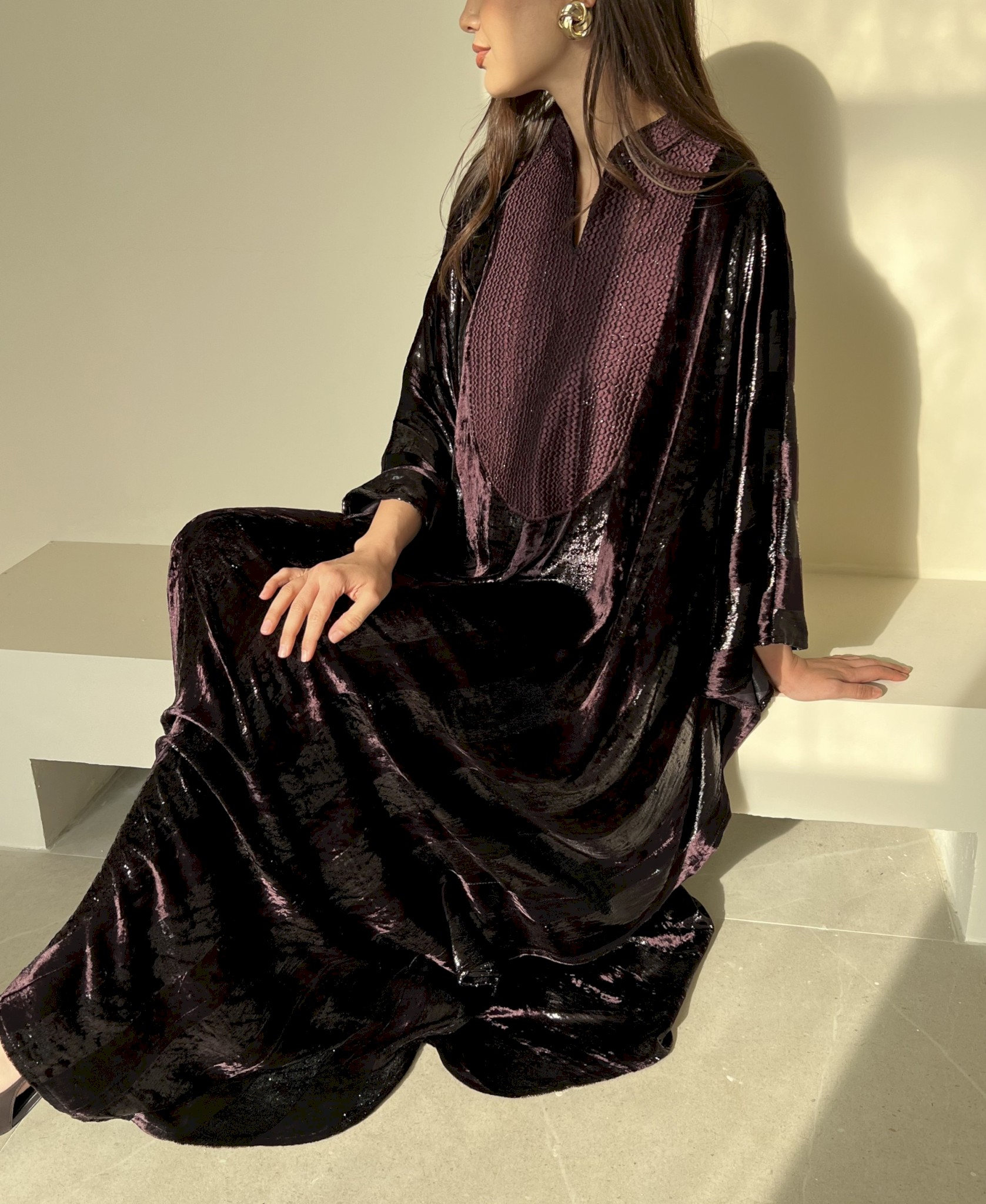 Plum striped velvet kaftan