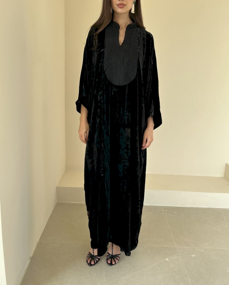 Black striped velvet kaftan