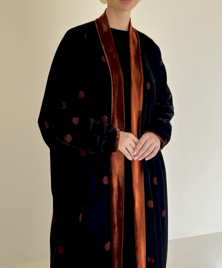 Burnt orange and black polka dots cloak