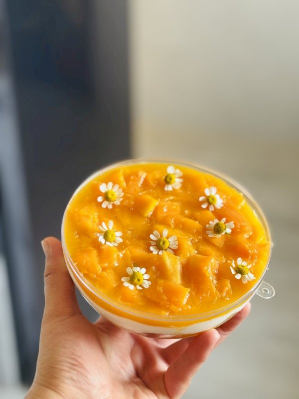 جيس كيك مانجو مع تنسيق مميز بالورد