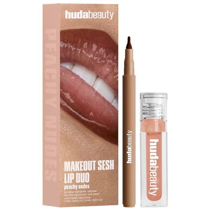 Huda beauty Makeout Sesh Lip Duo Peachy Nudes
