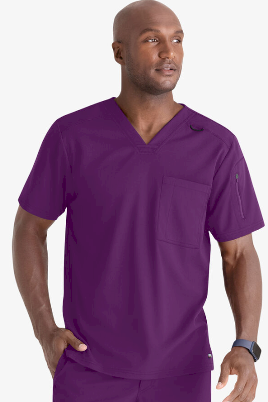 Grey's Anatomy by Barco Spandex STRETCH Murphy Men's 2-pocket V-Neck Solid Scrub Top