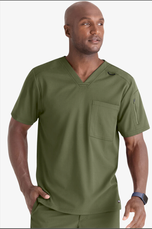 Grey's Anatomy by Barco Spandex STRETCH Murphy Men's 2-pocket V-Neck Solid Scrub Top