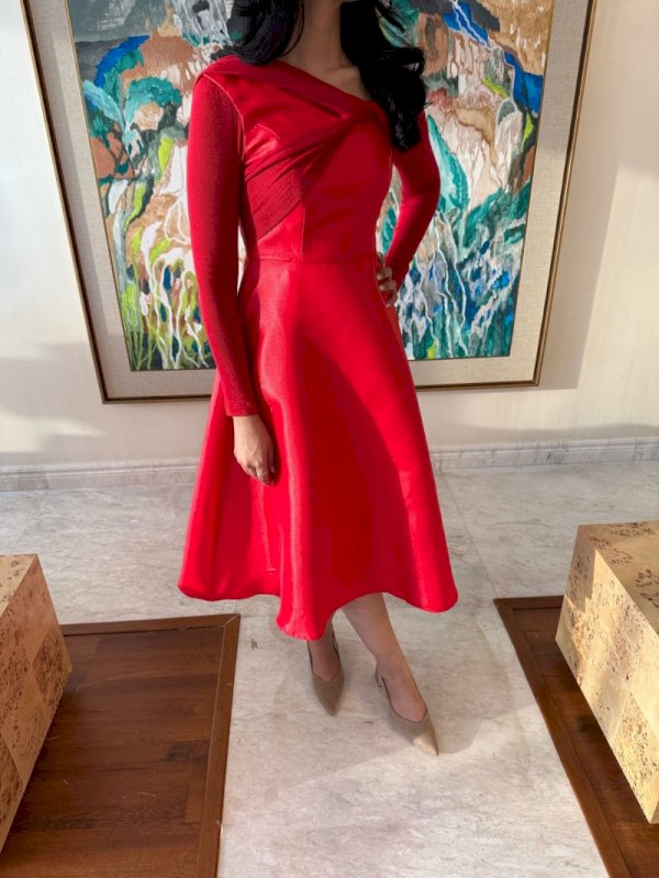 Red cold shoulder dress 4 128
