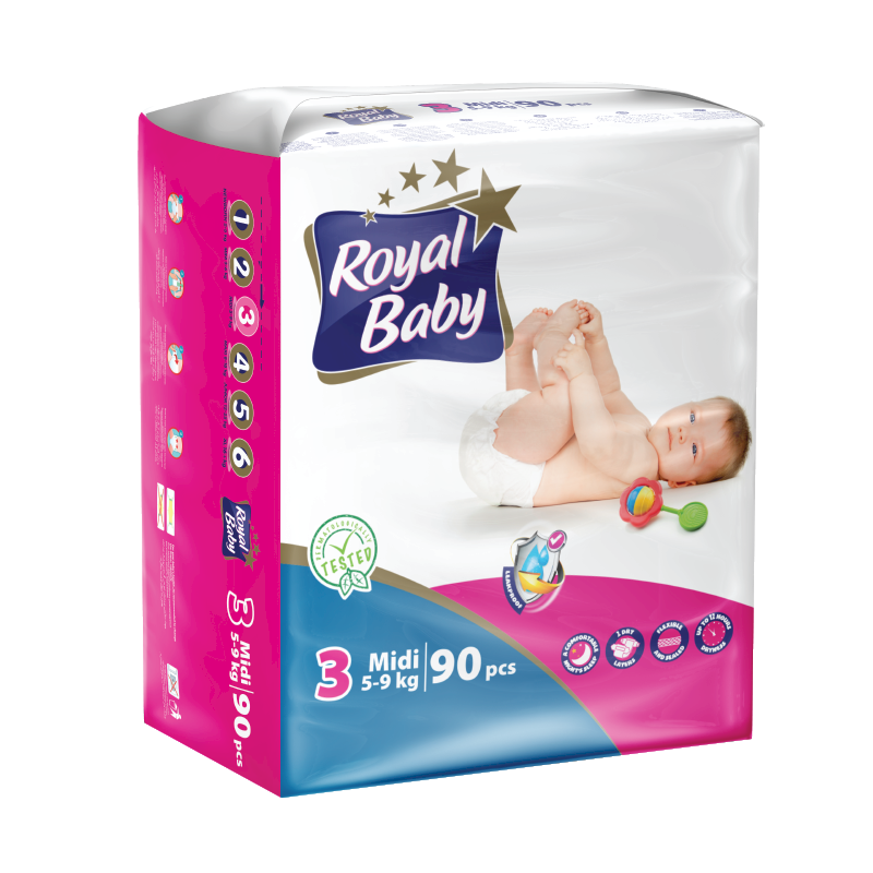 ROYAL BABY Diaper No. 3 Mega Pack (90 Diapers)