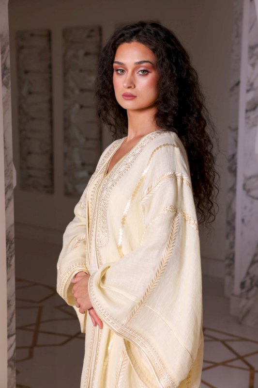 Linen Bishet Embroidery With Dress - Off White (BBSHT-45)