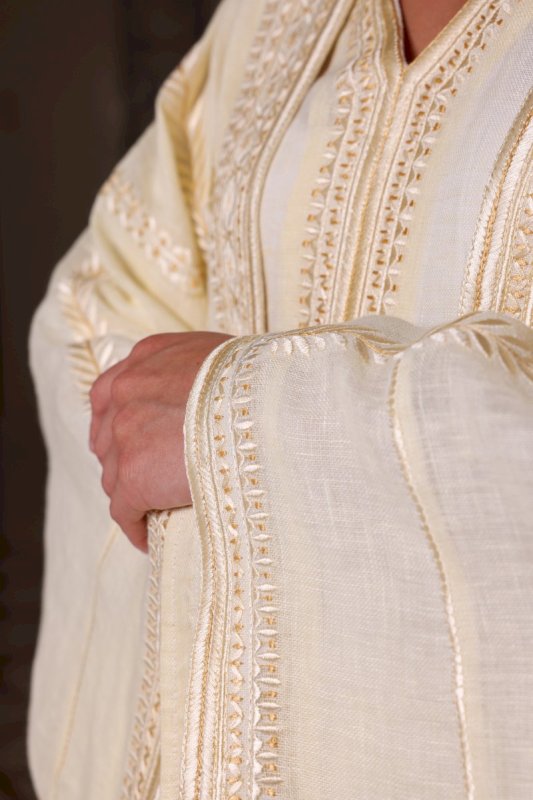 Linen Bishet Embroidery With Dress - Off White (BBSHT-45)