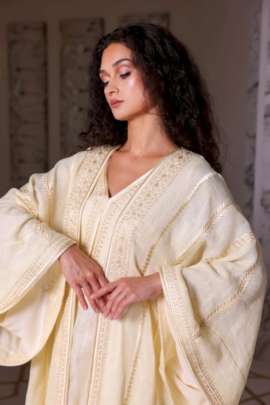 Linen Bishet Embroidery With Dress - Off White (BBSHT-45)