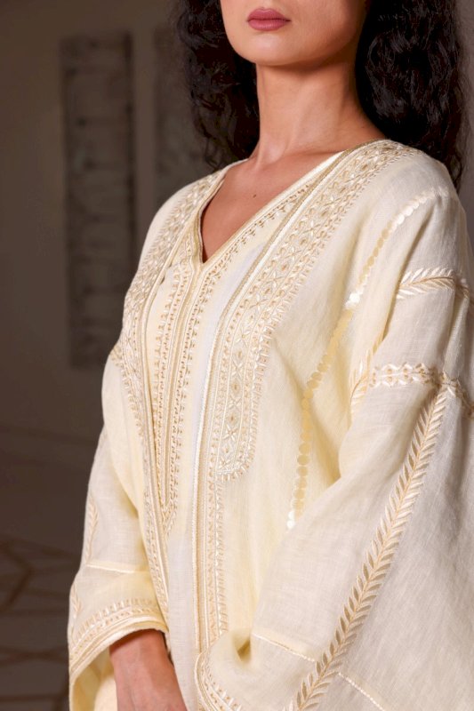 Linen Bishet Embroidery With Dress - Off White (BBSHT-45)