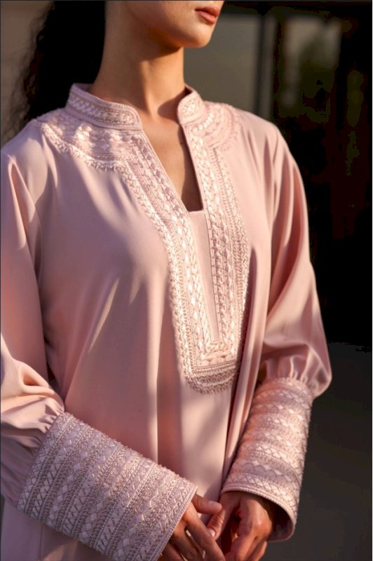 Crepe Jalabiya with Hand Embroidery - Pink